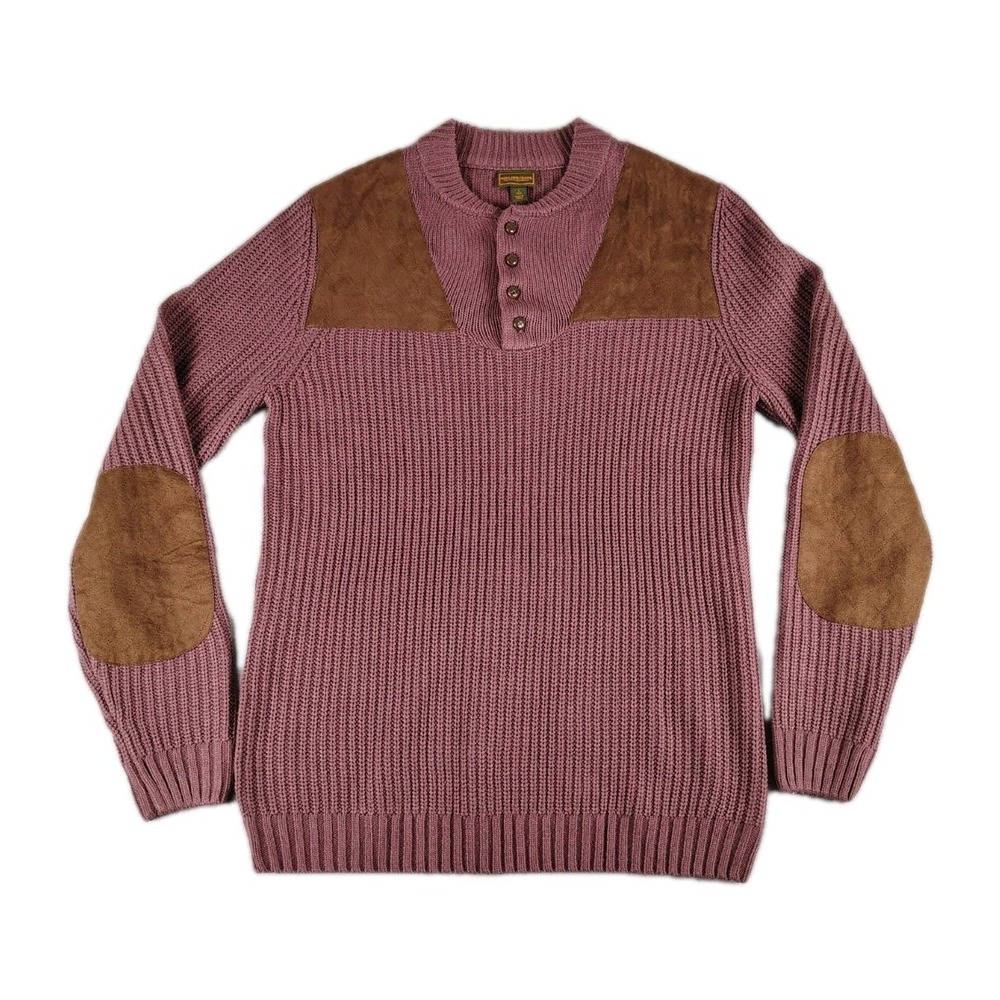 Boulder Creek  Sweater Mens LG  Tall Purple Buttons Shoulder  Patch Pads